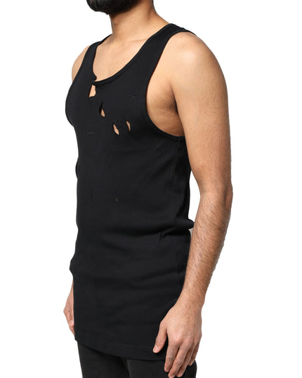 Dolce & Gabbana Black Cotton Rip Style Sleeveless Men Tank T-shirt