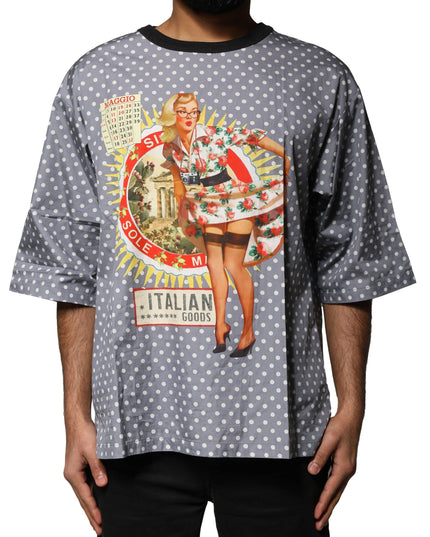 Dolce & Gabbana Gray Polka Dot Pin-Up Print Crew Neck T-shirt