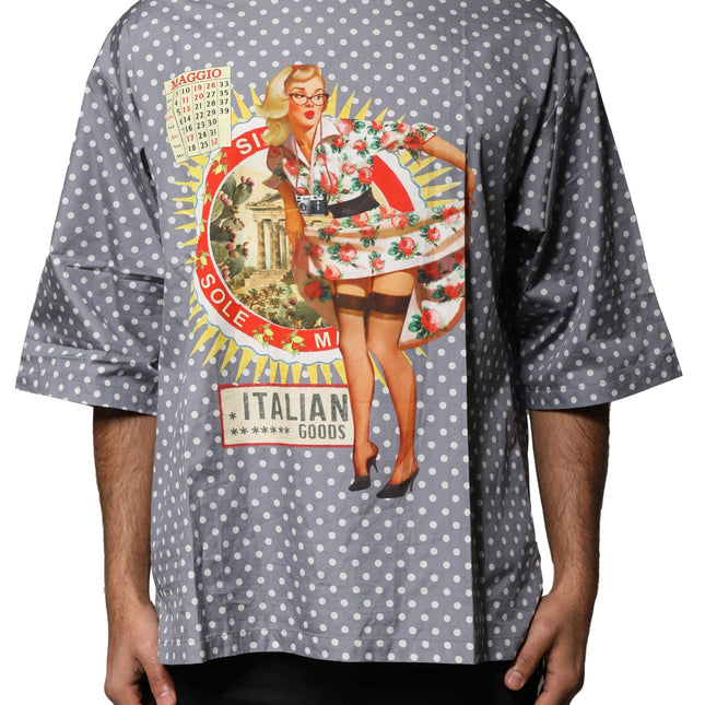 Dolce & Gabbana Gray Polka Dot Pin-Up Print Crew Neck T-shirt