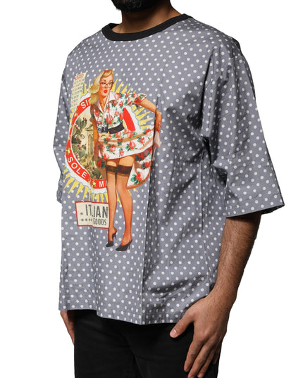 Dolce & Gabbana Gray Polka Dot Pin-Up Print Crew Neck T-shirt