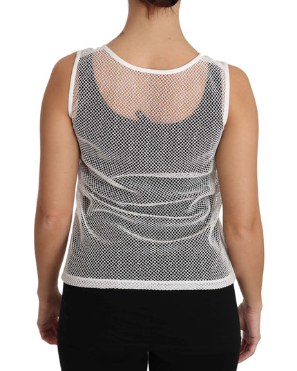 Dolce & Gabbana White Net  Transparent Sleeveless Tank Top