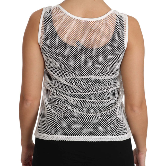 Dolce & Gabbana White Net  Transparent Sleeveless Tank Top