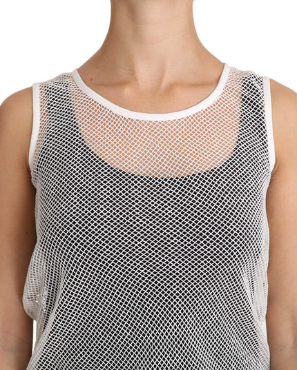 Dolce & Gabbana White Net  Transparent Sleeveless Tank Top