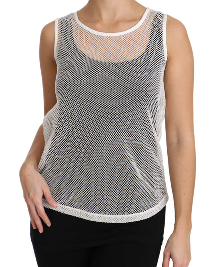 Dolce & Gabbana White Net  Transparent Sleeveless Tank Top