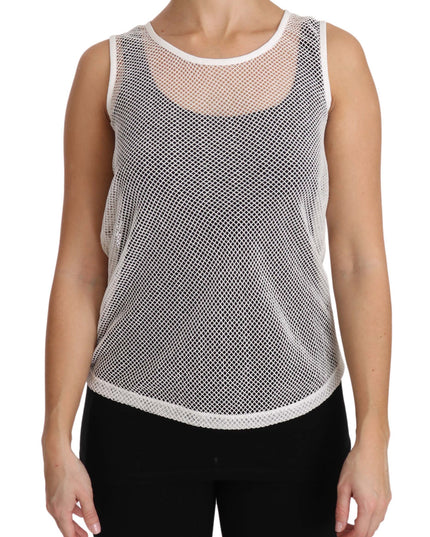 Dolce & Gabbana White Net  Transparent Sleeveless Tank Top