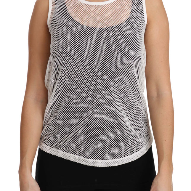 Dolce & Gabbana White Net  Transparent Sleeveless Tank Top