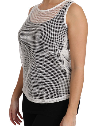 Dolce & Gabbana White Net  Transparent Sleeveless Tank Top