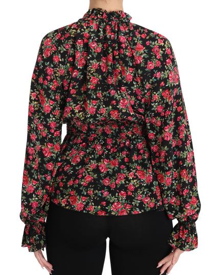 Dolce & Gabbana Black Rose Print Floral Shirt Top Blouse