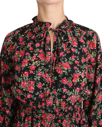 Dolce & Gabbana Black Rose Print Floral Shirt Top Blouse