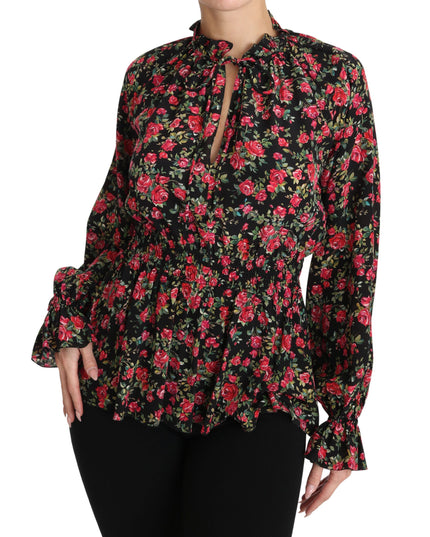 Dolce & Gabbana Black Rose Print Floral Shirt Top Blouse