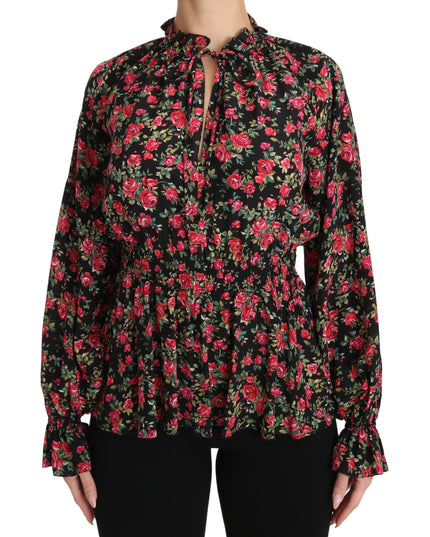 Dolce & Gabbana Black Rose Print Floral Shirt Top Blouse