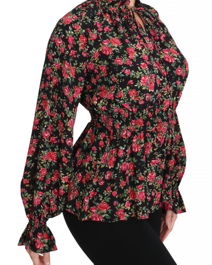 Dolce & Gabbana Black Rose Print Floral Shirt Top Blouse