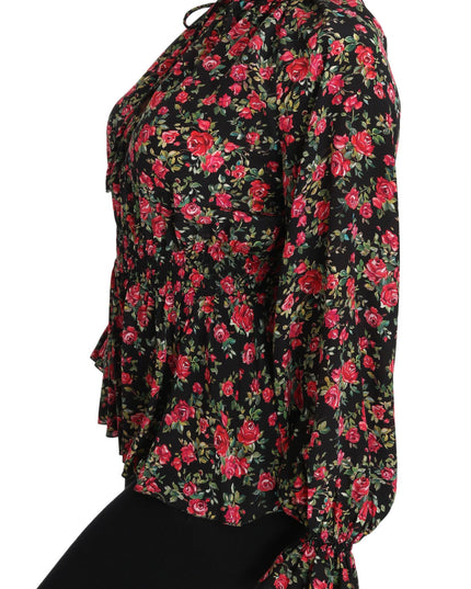 Dolce & Gabbana Black Rose Print Floral Shirt Top Blouse