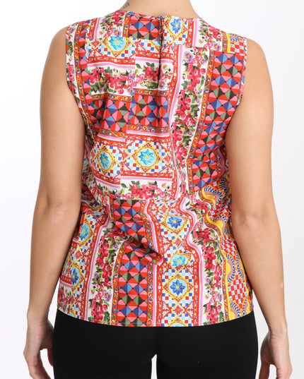 Dolce & Gabbana Carretto Print Pure Cotton Tank Top Floral Blouse