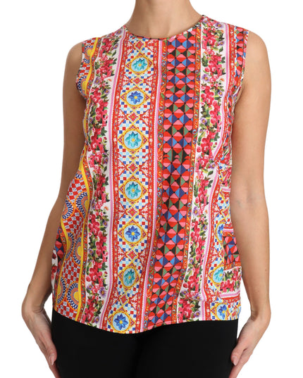 Dolce & Gabbana Carretto Print Pure Cotton Tank Top Floral Blouse