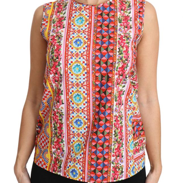 Dolce & Gabbana Carretto Print Pure Cotton Tank Top Floral Blouse