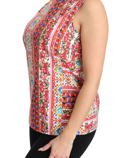 Dolce & Gabbana Carretto Print Pure Cotton Tank Top Floral Blouse