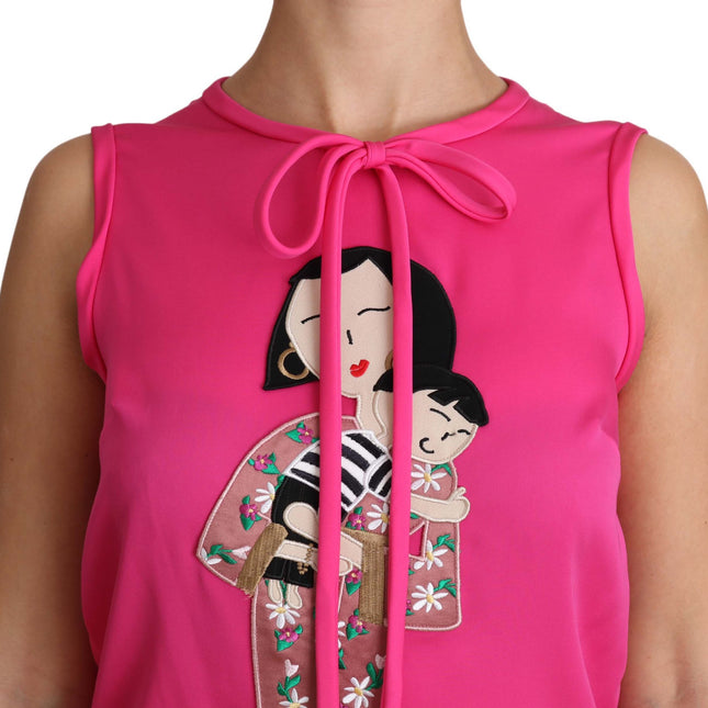 Dolce & Gabbana Pink Family Silk Tank  Mama Blouse Top Shirt