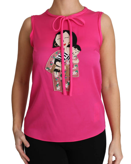 Dolce & Gabbana Pink Family Silk Tank  Mama Blouse Top Shirt
