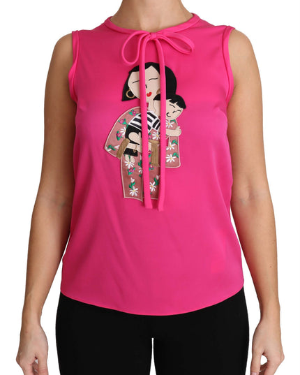 Dolce & Gabbana Pink Family Silk Tank  Mama Blouse Top Shirt