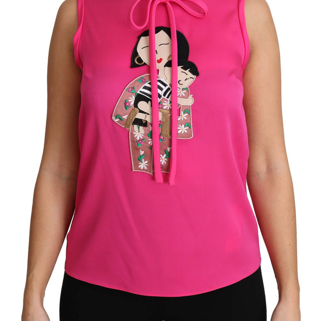 Dolce & Gabbana Pink Family Silk Tank  Mama Blouse Top Shirt