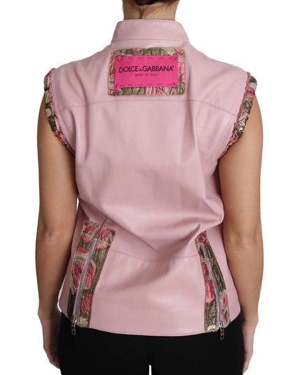 Dolce & Gabbana Pink Zippered Lamb Sleeveless Vest Leather Jacket