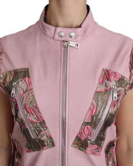 Dolce & Gabbana Pink Zippered Lamb Sleeveless Vest Leather Jacket
