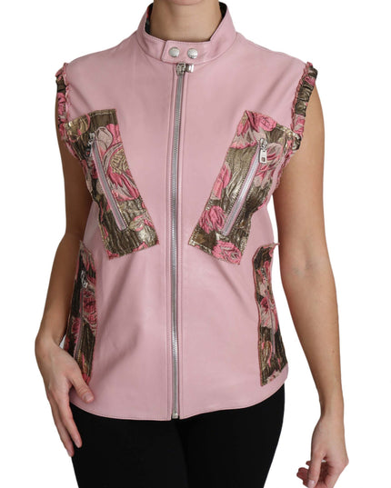 Dolce & Gabbana Pink Zippered Lamb Sleeveless Vest Leather Jacket