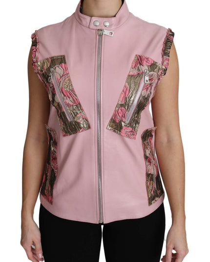 Dolce & Gabbana Pink Zippered Lamb Sleeveless Vest Leather Jacket