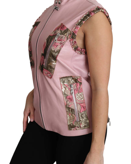 Dolce & Gabbana Pink Zippered Lamb Sleeveless Vest Leather Jacket