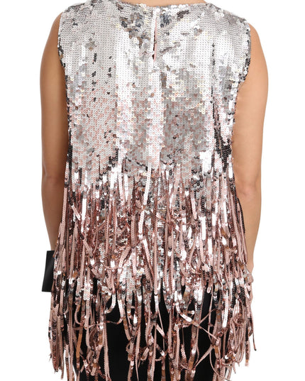 Dolce & Gabbana Golden Pink Sequined Fringe Tank Top