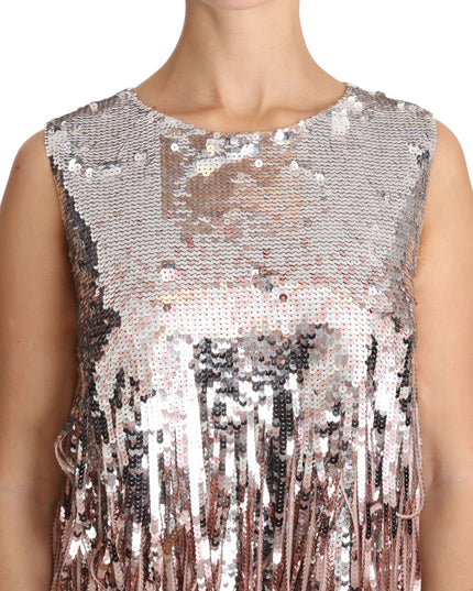 Dolce & Gabbana Golden Pink Sequined Fringe Tank Top