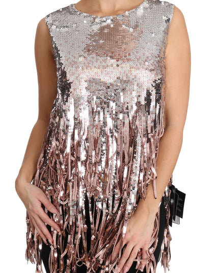 Dolce & Gabbana Golden Pink Sequined Fringe Tank Top