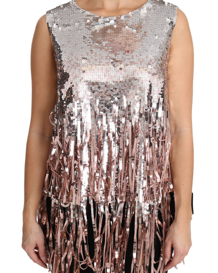 Dolce & Gabbana Golden Pink Sequined Fringe Tank Top