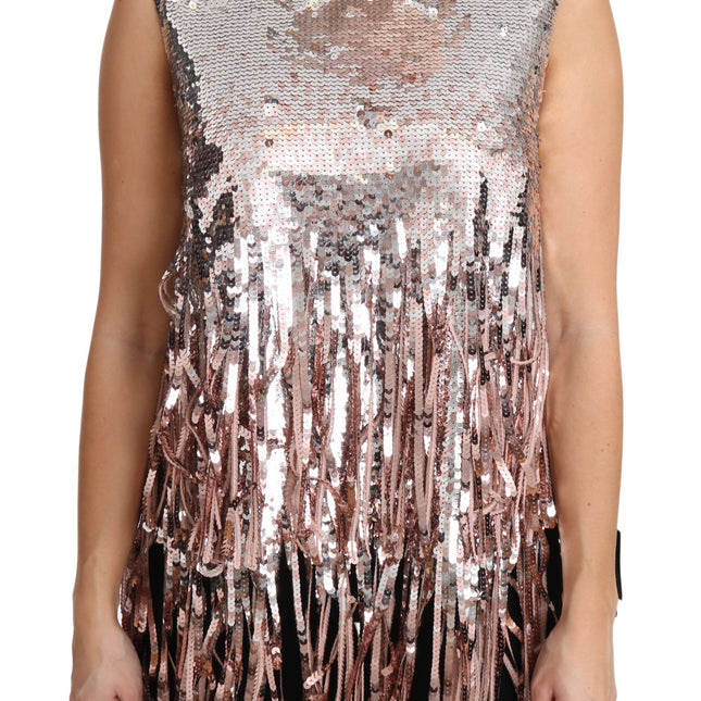 Dolce & Gabbana Golden Pink Sequined Fringe Tank Top