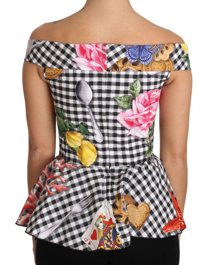 Dolce & Gabbana Black and White Corset Blouse Sicily Lemon Check Top