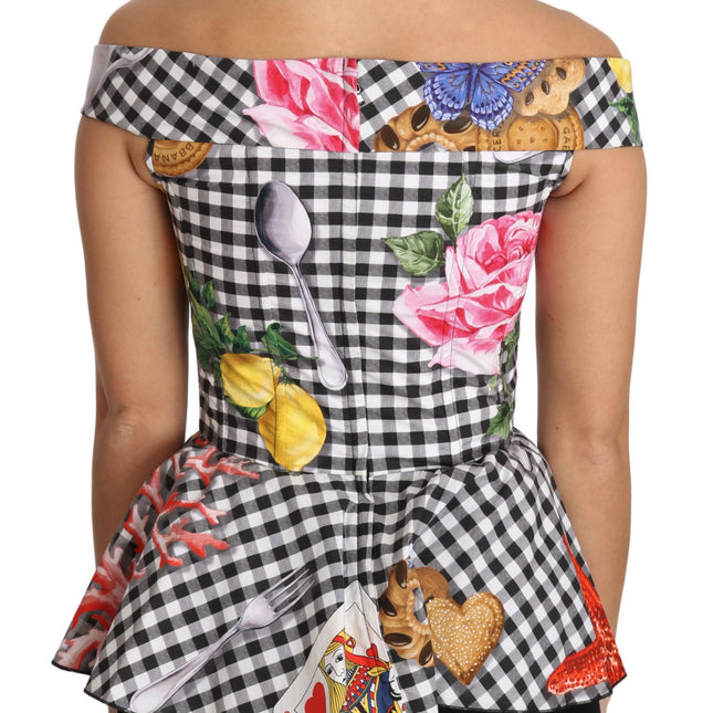 Dolce & Gabbana Black and White Corset Blouse Sicily Lemon Check Top