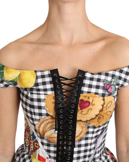 Dolce & Gabbana Black and White Corset Blouse Sicily Lemon Check Top
