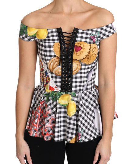 Dolce & Gabbana Black and White Corset Blouse Sicily Lemon Check Top