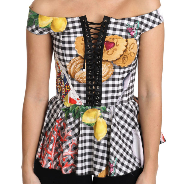 Dolce & Gabbana Black and White Corset Blouse Sicily Lemon Check Top