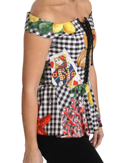 Dolce & Gabbana Black and White Corset Blouse Sicily Lemon Check Top
