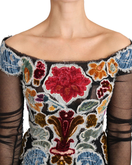 Dolce & Gabbana Black Floral Ricamo Top T-shirt Blouse