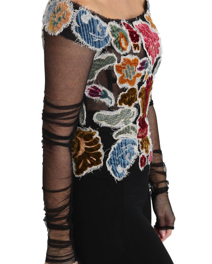 Dolce & Gabbana Black Floral Ricamo Top T-shirt Blouse