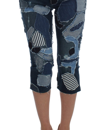Dolce & Gabbana Stretch Blue Patchwork Jeans Shorts