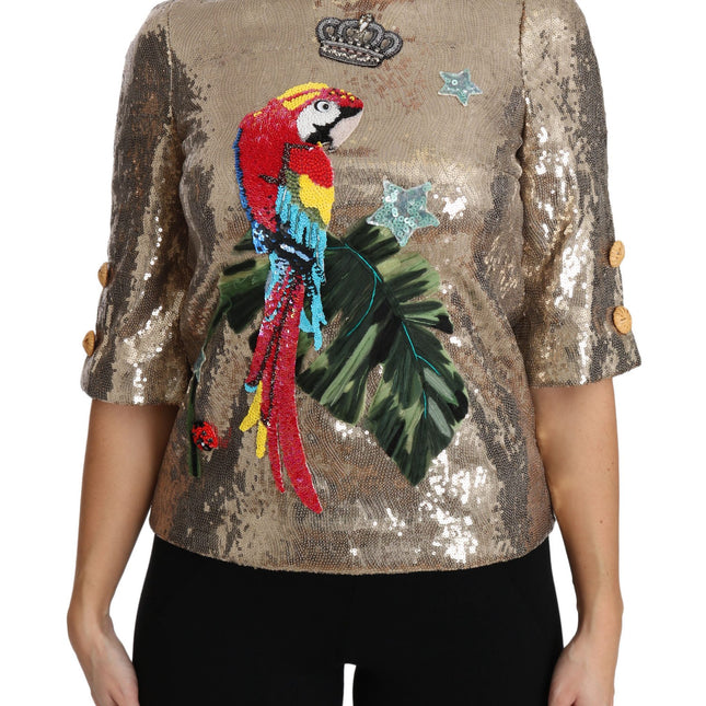 Dolce & Gabbana Gold Sequined Parrot Crystal Blouse