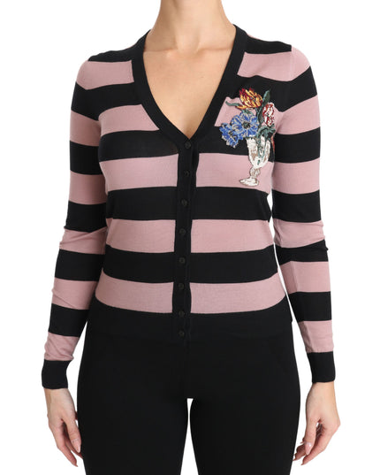Dolce & Gabbana Pink Floral Cashmere Cardigan Sweater