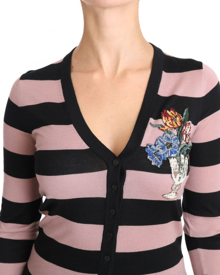 Dolce & Gabbana Pink Floral Cashmere Cardigan Sweater