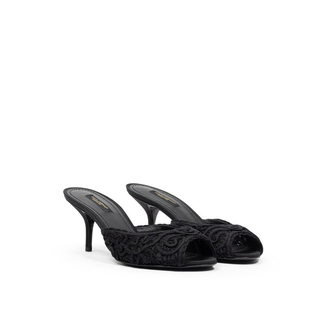 Dolce & Gabbana Black Cotton Mules