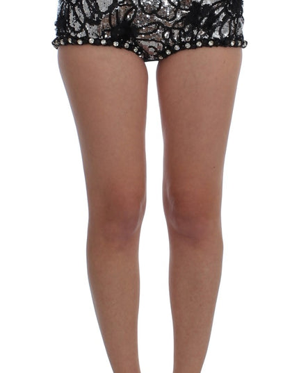 Dolce & Gabbana Black Crystal Sequined Mini Shorts