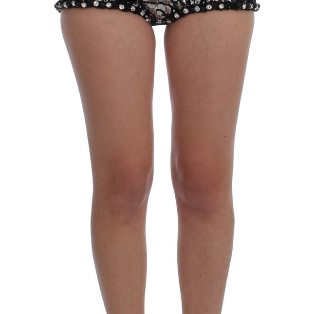 Dolce & Gabbana Black Crystal Sequined Mini Shorts